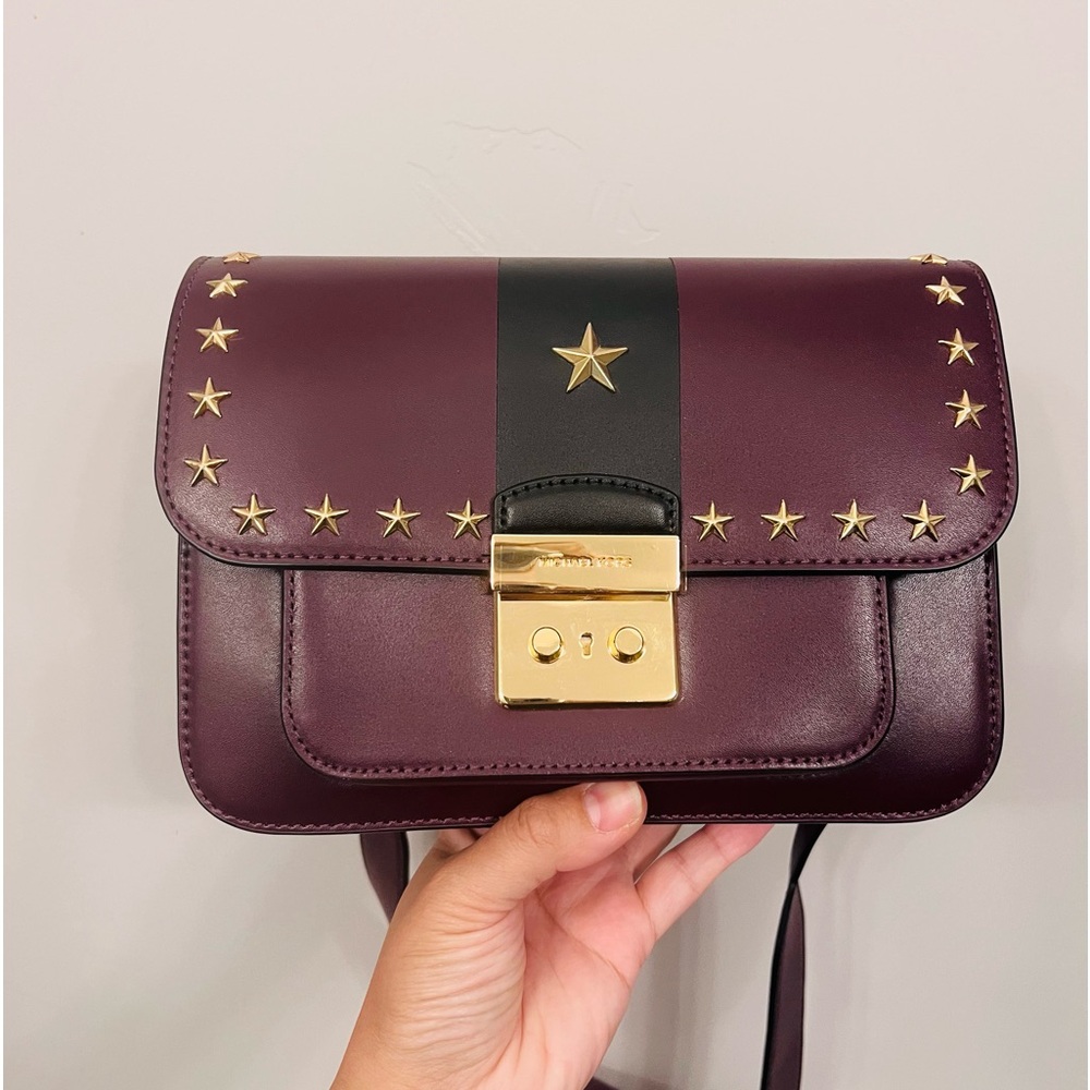 MICHAEL KORS Sloan Editor Damson 'Plum' Studded Leather Shoulder Bag